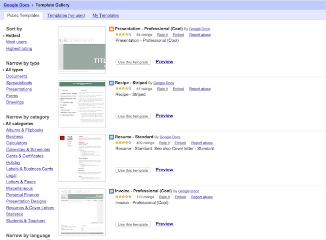 Free Templates for Google Drive