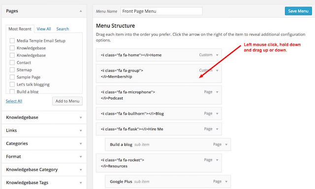 WordPress tutorial for menu