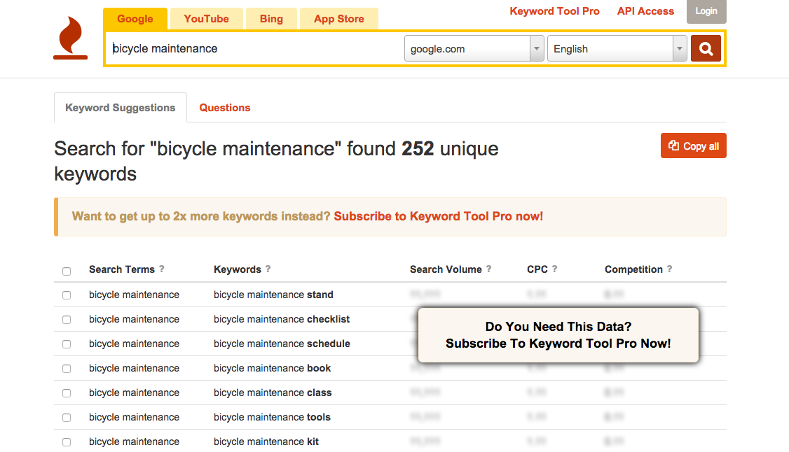 Alternate keyword research tool