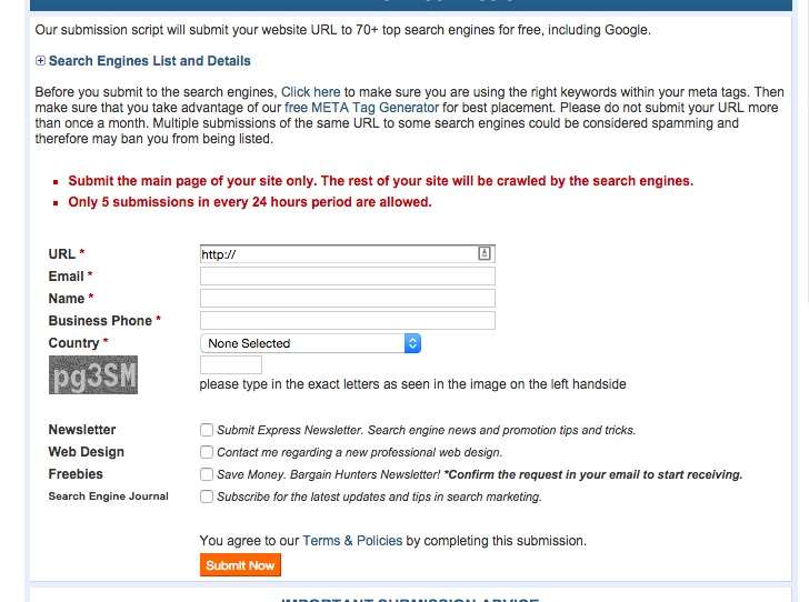 How to use Submit Index Step 2