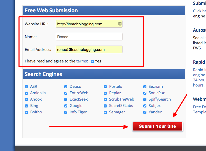 How to use Free Web Submission