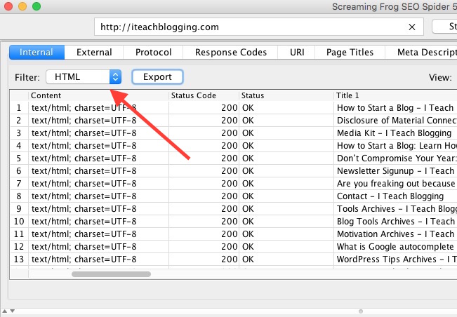 Use Screaming Frog filters for Content Audit
